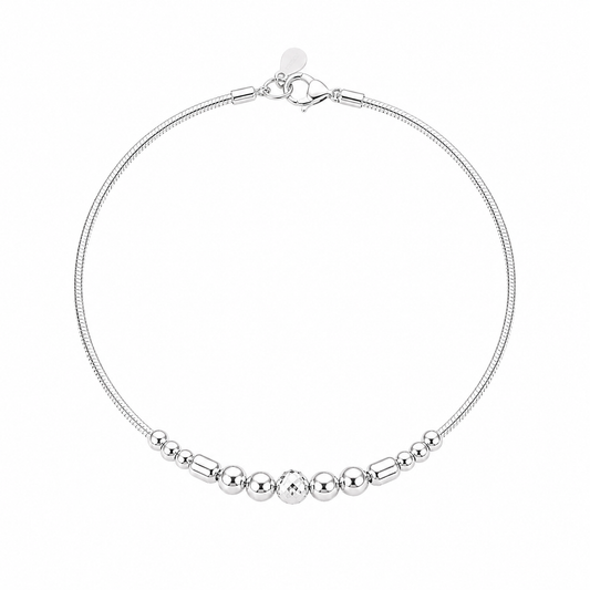 Centre beaded Women`s Anklet in silver
