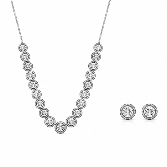 Silver Round Stone Women`s Set