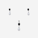 Black Pearl Pendant with earrings in silver