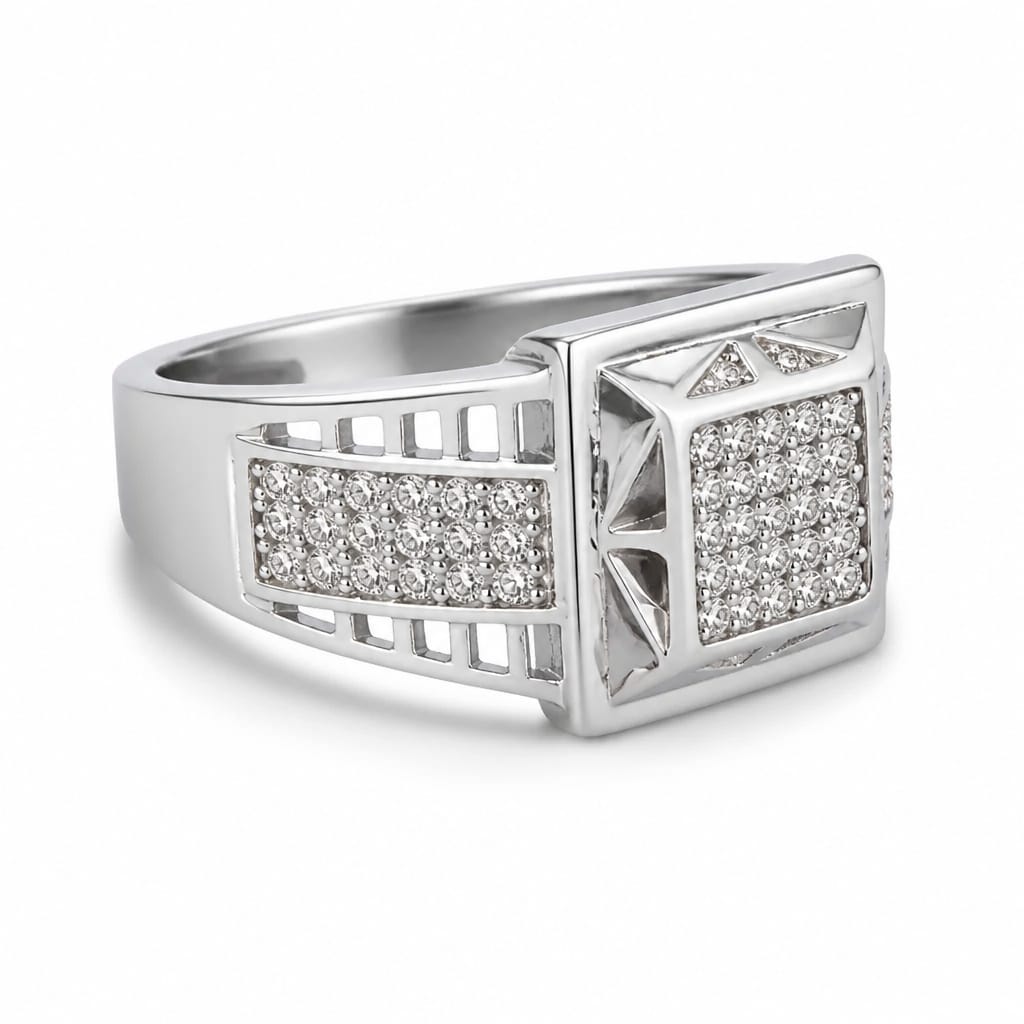 Silver Square Diamond Men`s Ring