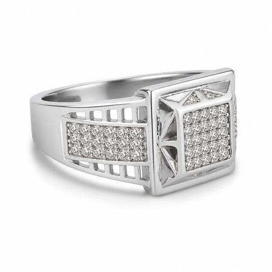 Silver Square Diamond Men`s Ring