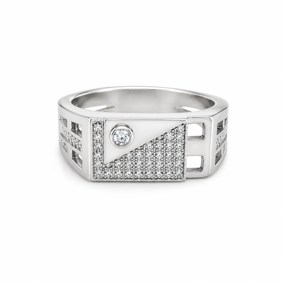 Silver Diamond cut Men`s Ring