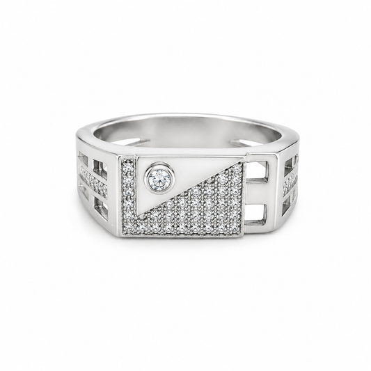 Silver Diamond cut Men`s Ring