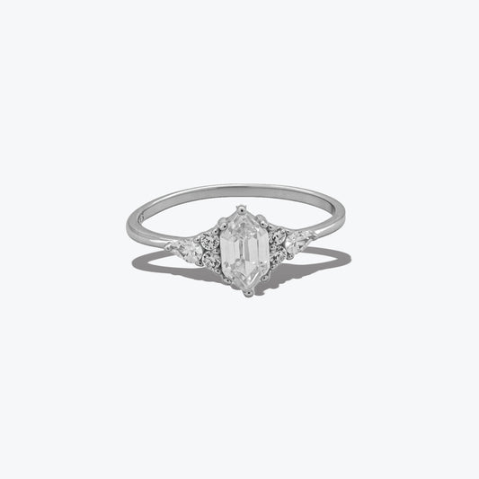 Elongated Diamond Ring – Sterling Silver with Graceful Sparkle