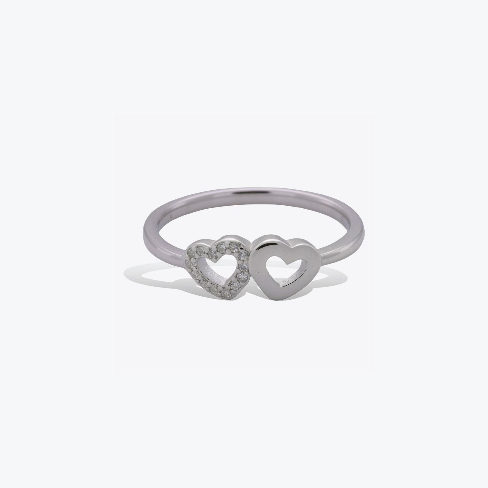 Dual Heart Ring – Sterling Silver with Contrast & Sparkle