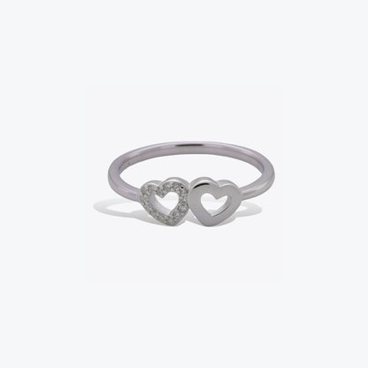 Dual Heart Ring – Sterling Silver with Contrast & Sparkle
