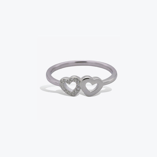 Dual Heart Ring – Sterling Silver with Contrast & Sparkle