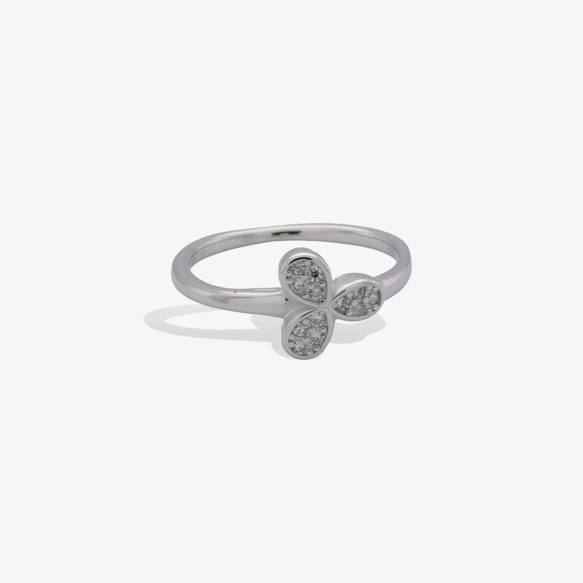 Three-Petal Bloom Ring – Sterling Silver with Sparkling Elegance