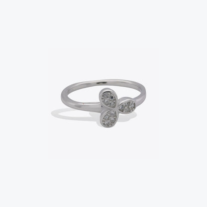 Three-Petal Bloom Ring – Sterling Silver with Sparkling Elegance