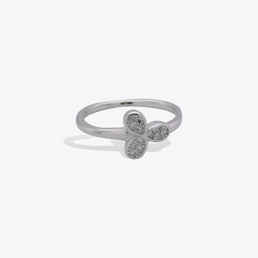 Three-Petal Bloom Ring – Sterling Silver with Sparkling Elegance