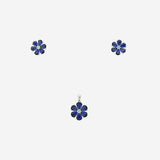 Blue flower Pendant with earrings in silver