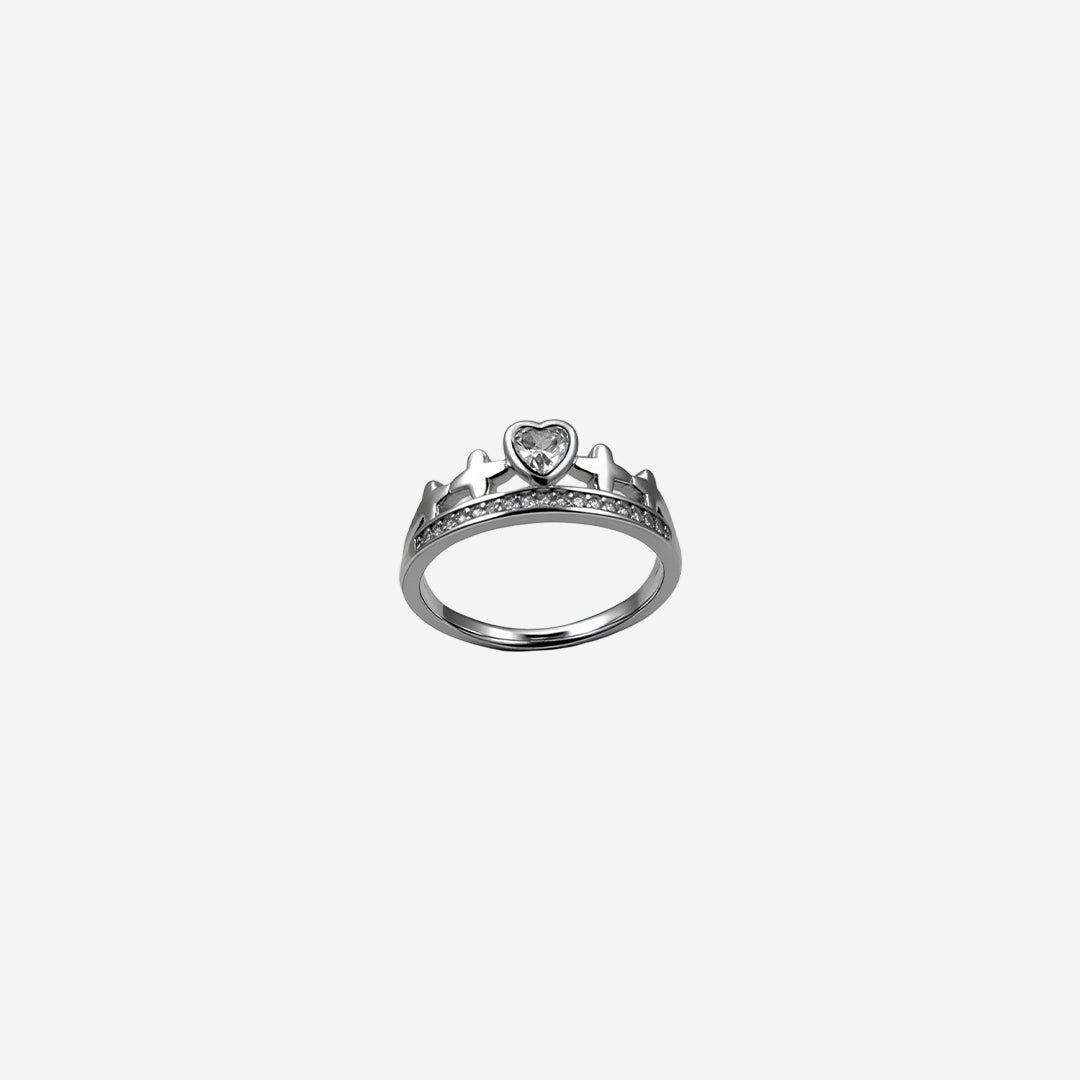 silver heartcrown women`s ring