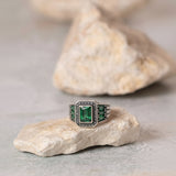 Green Gem Men`s Ring in silver