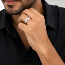 Silver Geometric Band with Stone
