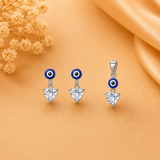 Evileye Curve Pendant with earrings in silver