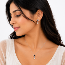 Black Pearl Pendant with earrings in silver