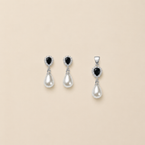 Black Pearl Pendant with earrings in silver