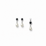 Black Pearl Pendant with earrings in silver