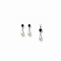 Black Pearl Pendant with earrings in silver