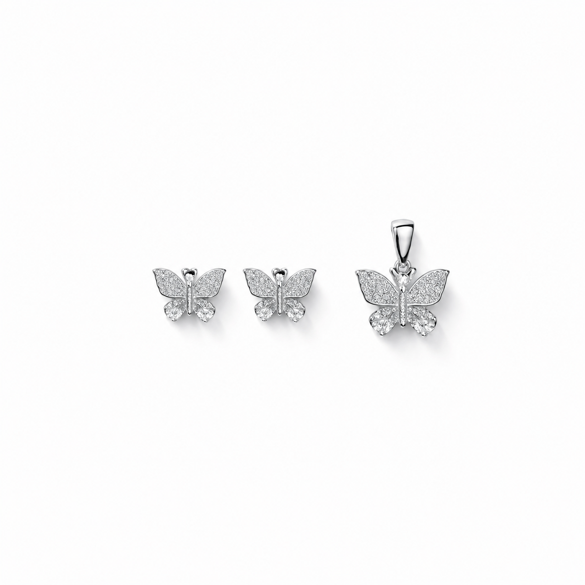 Butterfly Pendant with earrings in silver