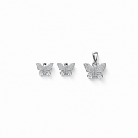 Butterfly Pendant with earrings in silver