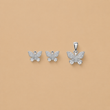 Butterfly Pendant with earrings in silver