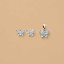 Butterfly Pendant with earrings in silver