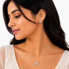 Butterfly Pendant with earrings in silver
