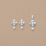 Glam pearl Pendant with earrings in silver