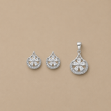 Eterna Halo Pendant with earrings in silver