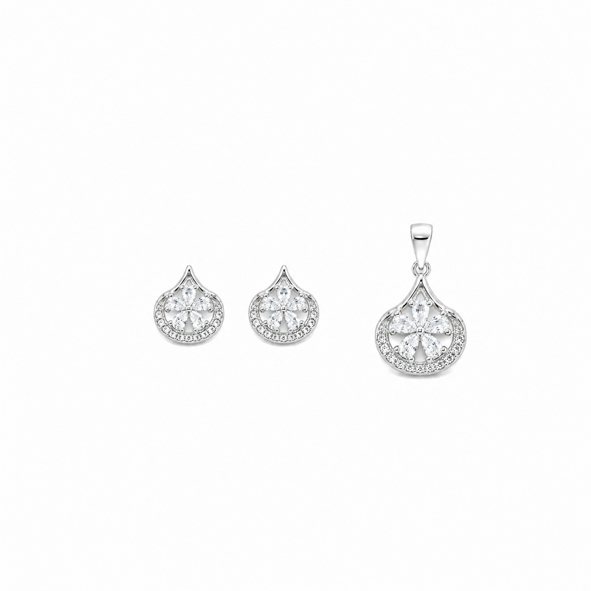 Eterna Halo Pendant with earrings in silver