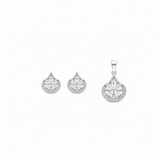 Eterna Halo Pendant with earrings in silver