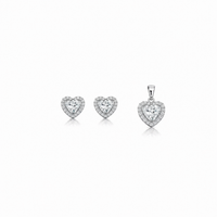 Heart Gleam Pendant with earrings in silver