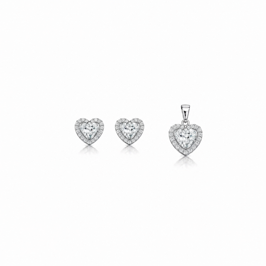 Heart Gleam Pendant with earrings in silver
