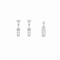 Eira Oval Pendant with earrings in silver