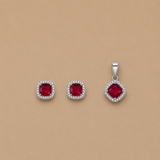 Red Ruby Pendant with earrings in silver