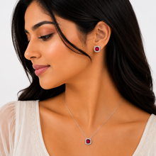 Red Ruby Pendant with earrings in silver
