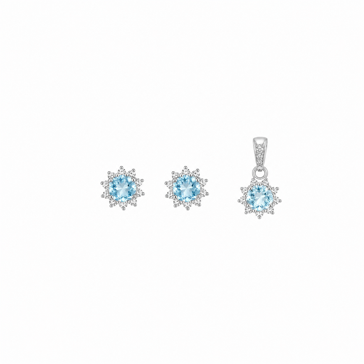 Blue Seren Pendant with earrings in silver