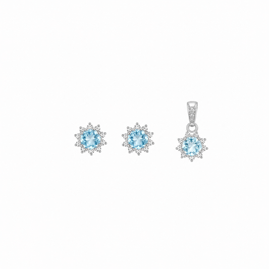 Blue Seren Pendant with earrings in silver