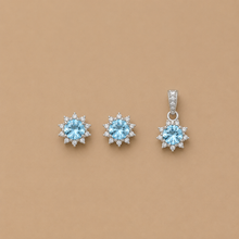Blue Seren Pendant with earrings in silver