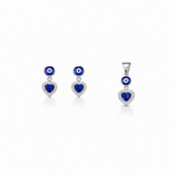 Evil eye Drop Pendant with earrings in silver