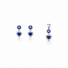 Evil eye Drop Pendant with earrings in silver