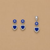 Evil eye Drop Pendant with earrings in silver