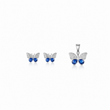 Blue-silver butterfly Pendant with earrings