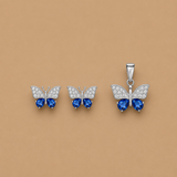Blue-silver butterfly Pendant with earrings