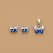 Blue-silver butterfly Pendant with earrings