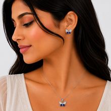 Blue-silver butterfly Pendant with earrings