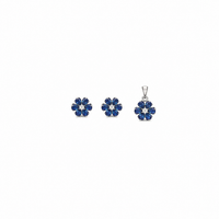 Blue flower Pendant with earrings in silver