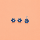 Blue flower Pendant with earrings in silver