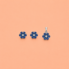 Blue flower Pendant with earrings in silver